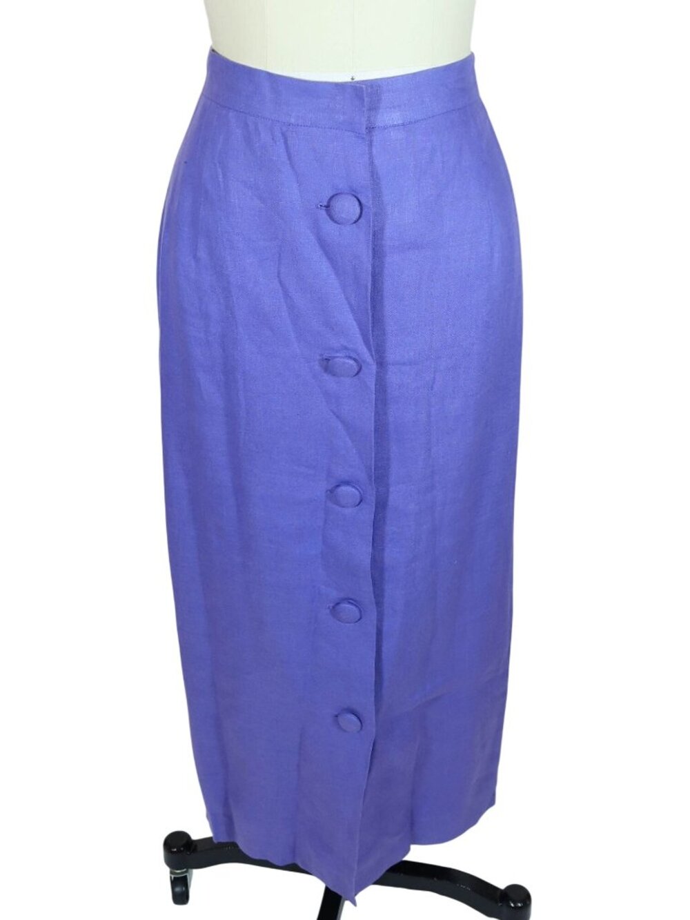 Vintage Button Front Pencil Midi Skirt Size 10 Sara Campbell Cornflower Blue